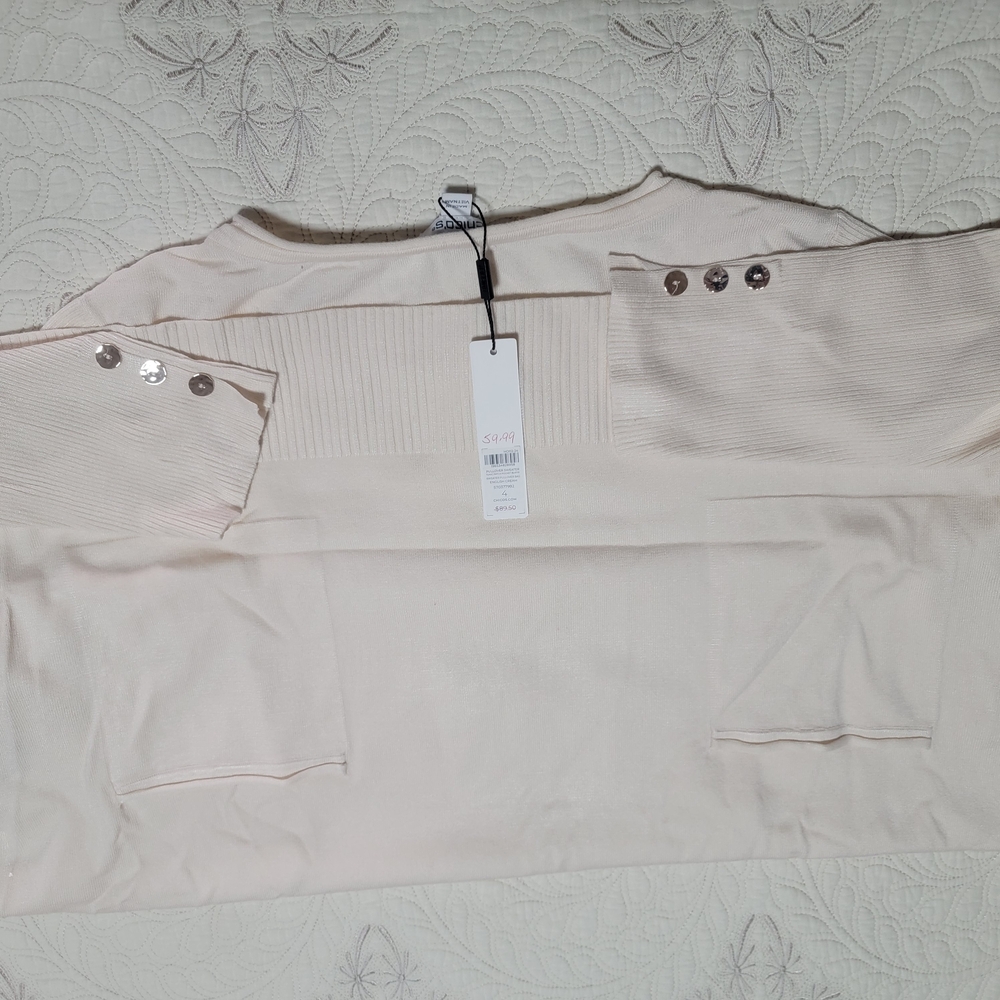 Cream Long Sleeve Top with Button Accents
